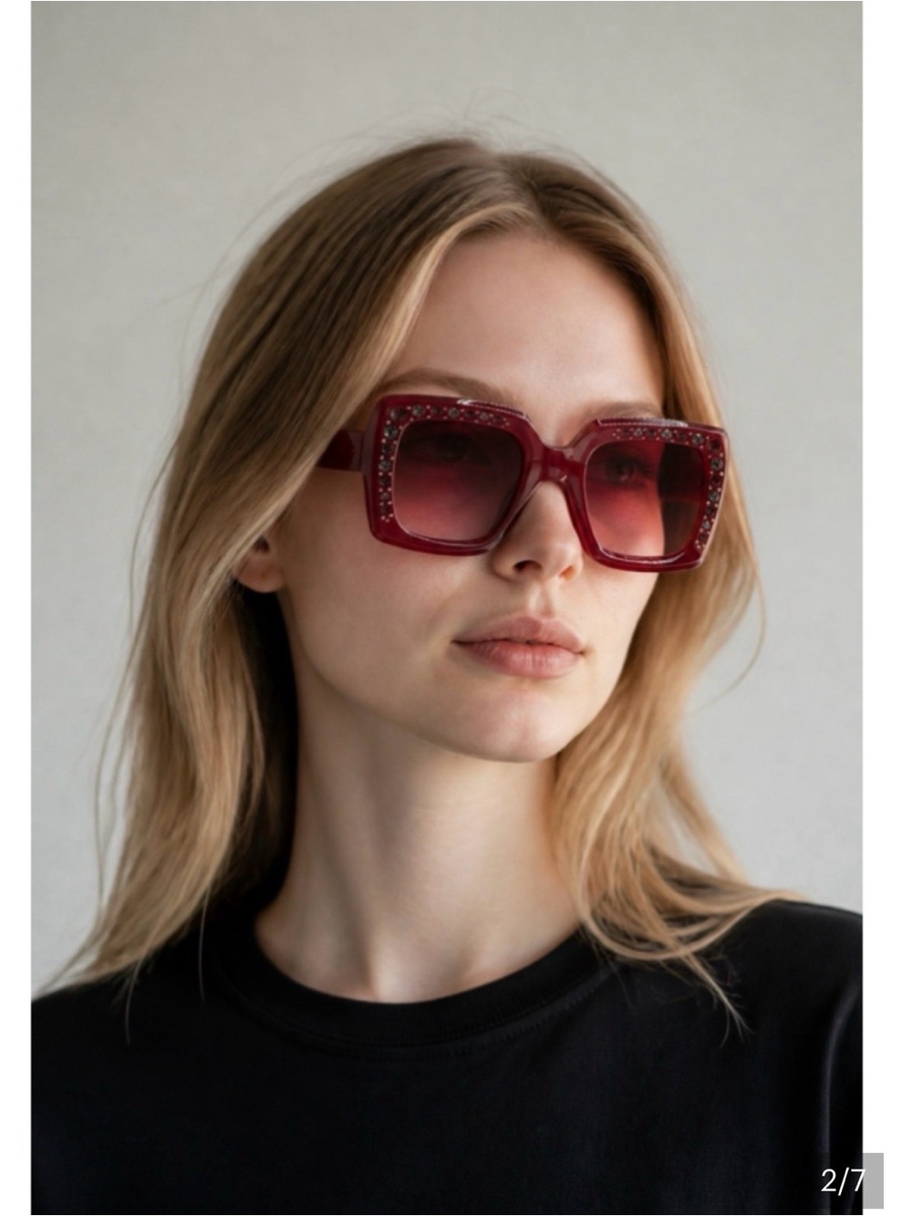 Carolina Herrera Burgundy Crystal Square Sunglasses